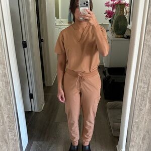 Mandala Women’s V-Neck Scrub Top & Jogger Pants - Camel